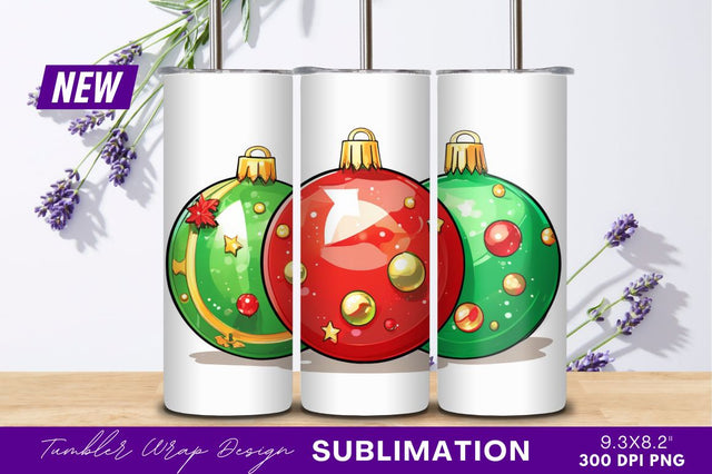 Three Festive Cartoon Christmas Ornaments Tumbler Png Sublimation Regulrcrative 