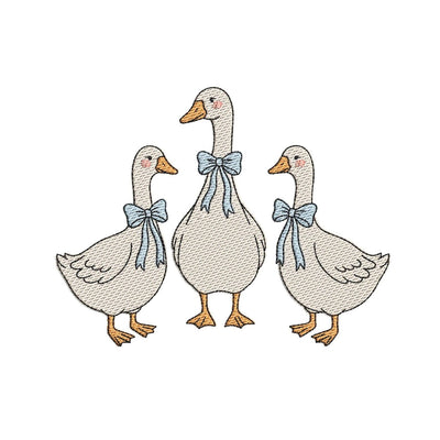 Three Geese with Blue Bows Machine Embroidery Design, 3 sizes, Instant Download Embroidery/Applique DESIGNS Nino Nadaraia 