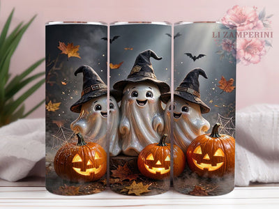 Three Ghosts Witch Hats 20oz Tumbler, Ghost Motif, Witch Hat Design, Halloween Theme, Spooky Accent, Festive Charm, Sublimation Wrap, 20oz Tumbler Sublimation Li Zamperini 