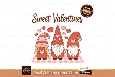 Three gnomes hearts sweet valentines pink Sublimation Designangry 