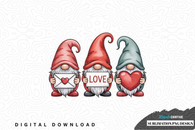 Three gnomes with love themed items sublimation png design Sublimation Regulrcrative 