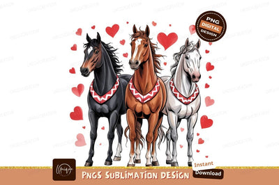 Three Horses With Hearts Sublimation Png Sublimation Designangry 