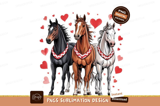 Three Horses With Hearts Sublimation Png Sublimation Designangry 
