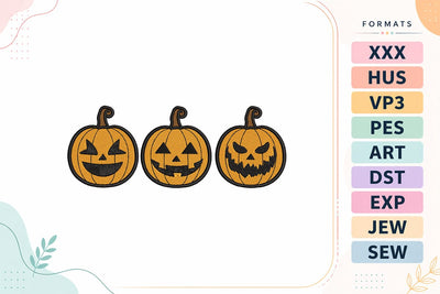 Three Jack-o'-Lantern Pumpkins Halloween Embroidery Design Embroidery/Applique DESIGNS sg embroidery 
