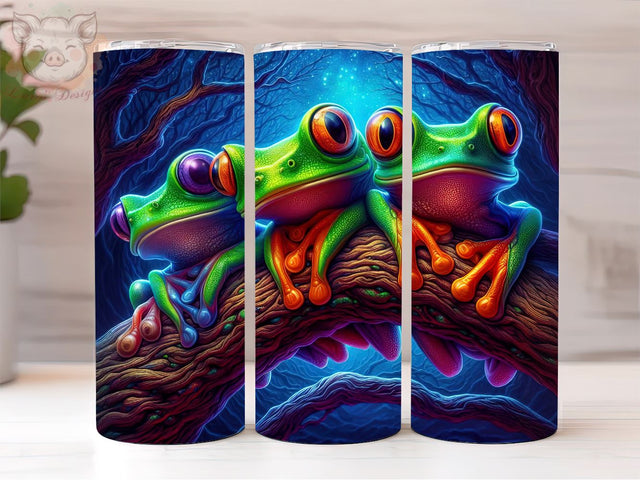 Three Little Frogs On A Wood Tree 20oz Tumbler Png, Straight & Tapered Tumbler Png, Three Little Frogs Tumbler Png, Digital Download PNG Sublimation Lara' s Designs 