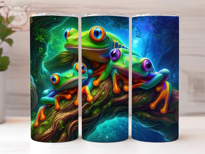 Three Little Frogs On A Wood Tree 20oz Tumbler Png, Straight & Tapered Tumbler Png, Three Little Frogs Tumbler Png, Digital Download PNG Sublimation Lara' s Designs 
