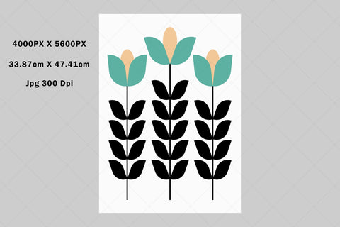 Three Minimalist Teal & Black Flowers Sublimation Karma Genie Graphics 