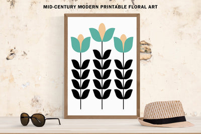 Three Minimalist Teal & Black Flowers Sublimation Karma Genie Graphics 