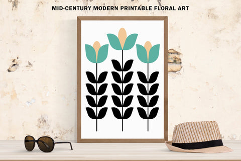 Three Minimalist Teal & Black Flowers Sublimation Karma Genie Graphics 