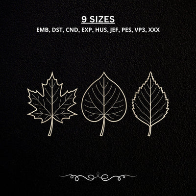 Three Outline Leaves Embroidery Design – Minimalist Botanical Leaf Line Art Nature Machine Embroidery File Embroidery/Applique DESIGNS PatternFeed8 