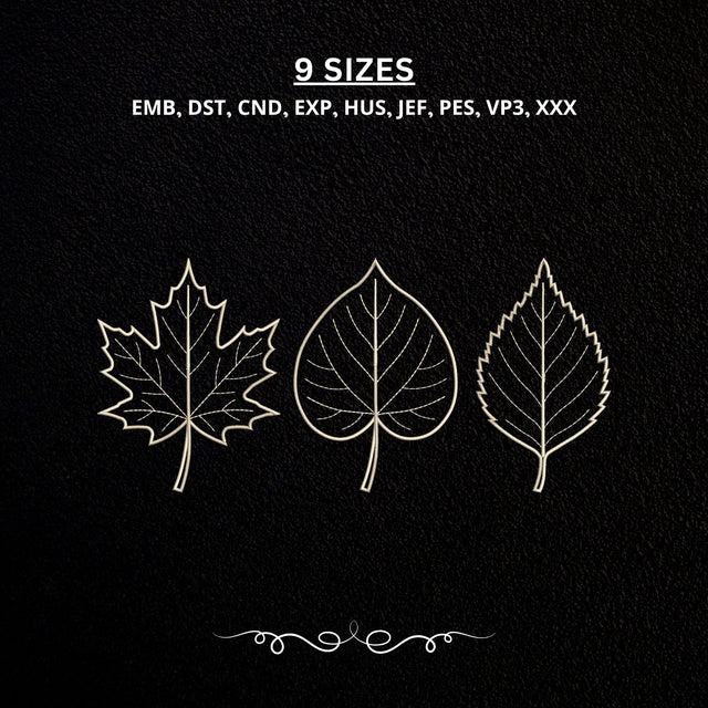 Three Outline Leaves Embroidery Design – Minimalist Botanical Leaf Line Art Nature Machine Embroidery File Embroidery/Applique DESIGNS PatternFeed8 