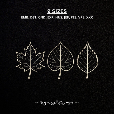 Three Outline Leaves Embroidery Design – Minimalist Botanical Leaf Line Art Nature Machine Embroidery File Embroidery/Applique DESIGNS PatternFeed8 