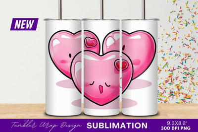 Three pink cartoon hearts tumbler png Sublimation Regulrcrative 