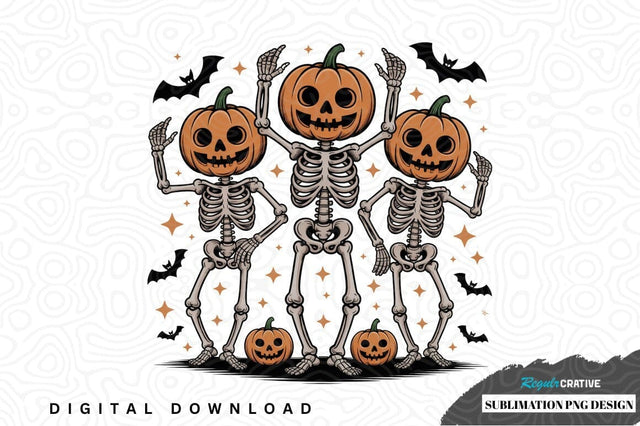 Three skeleton pumpkins halloween sublimation design Sublimation Regulrcrative 