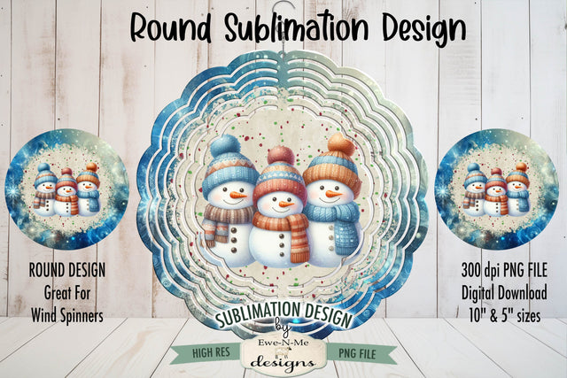 Three Snowmen Blue Wind Spinner Sublimation Design Sublimation Ewe-N-Me Designs 