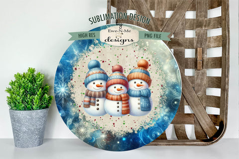 Three Snowmen Blue Wind Spinner Sublimation Design Sublimation Ewe-N-Me Designs 