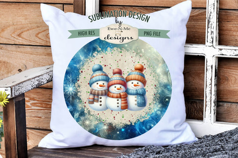 Three Snowmen Blue Wind Spinner Sublimation Design Sublimation Ewe-N-Me Designs 