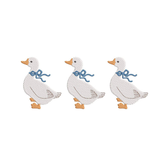 Three White Geese in a Row with Blue Bows Machine Embroidery Design, 4 sizes, Instant Download Embroidery/Applique DESIGNS Nino Nadaraia 