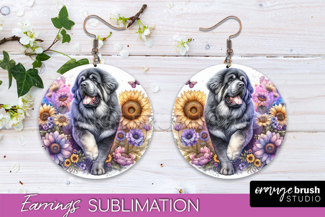 Tibetan Mastiff Earrings - Dog Mom Floral Round Earring Sublimation Sublimation OrangeBrushStudio 