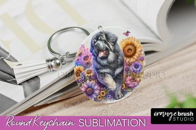 Tibetan Mastiff Keychain - Dog mom Floral Keychain Sublimation Design Sublimation OrangeBrushStudio 