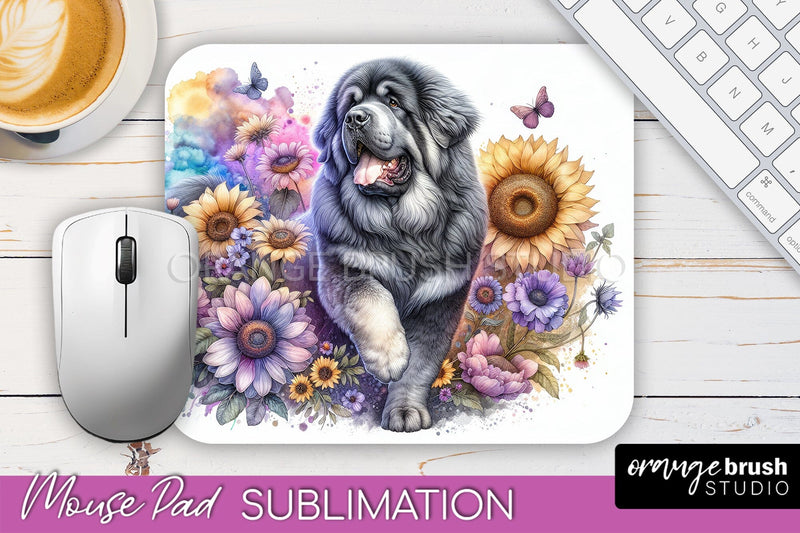 Tibetan Mastiff Mouse Pad Design - Dog Mom Floral Mousepad Sublimation Sublimation OrangeBrushStudio 