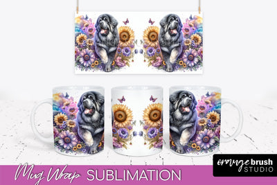 Tibetan Mastiff Mug Wrap - Dog Mom Floral Coffee Mug PNG Sublimation Sublimation OrangeBrushStudio 