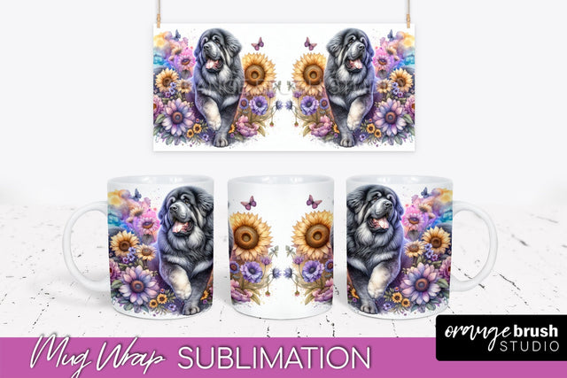 Tibetan Mastiff Mug Wrap - Dog Mom Floral Coffee Mug PNG Sublimation Sublimation OrangeBrushStudio 