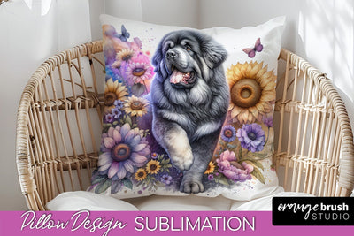 Tibetan Mastiff Pillow Cover - Dog Mom Floral Pillow Sublimation Sublimation OrangeBrushStudio 