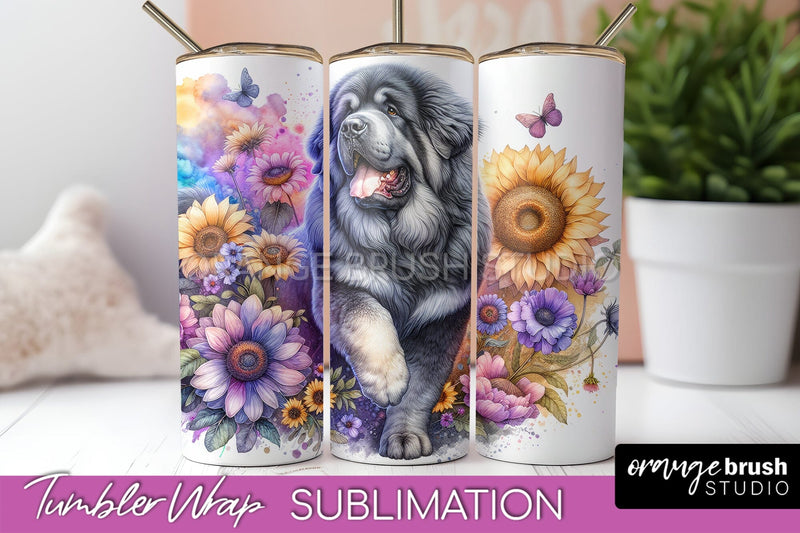 Tibetan Mastiff Tumbler Wrap - Dog Mom Floral Tumbler Sublimation Sublimation OrangeBrushStudio 