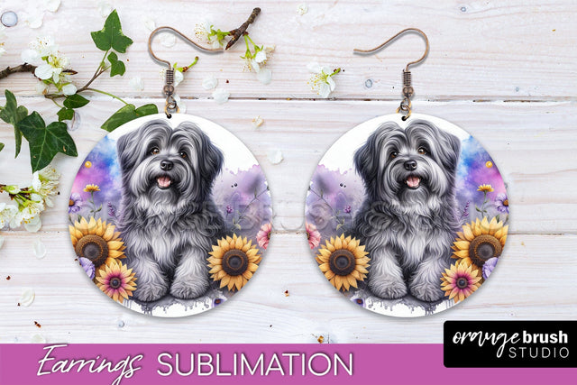 Tibetan Terrier Earrings - Dog Mom Floral Round Earring Sublimation Sublimation OrangeBrushStudio 