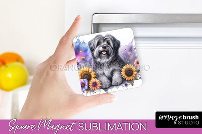 Tibetan Terrier Magnet Sublimation - Dog Mom Floral Magnet PNG Design Sublimation OrangeBrushStudio 