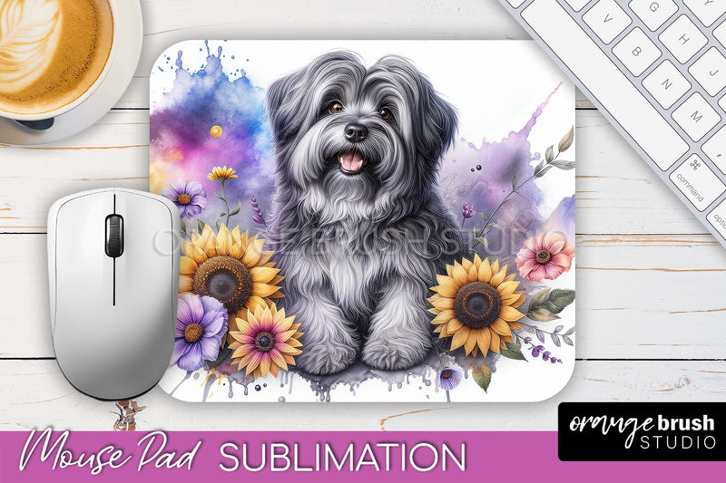 Tibetan Terrier Mouse Pad Design - Dog Mom Floral Mousepad Sublimation Sublimation OrangeBrushStudio 