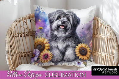 Tibetan Terrier Pillow Cover - Dog Mom Floral Pillow Sublimation Sublimation OrangeBrushStudio 