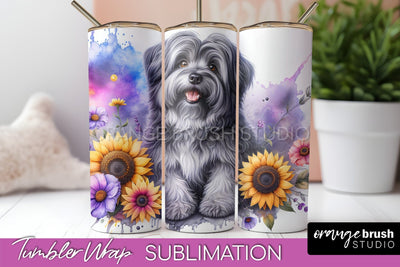 Tibetan Terrier Tumbler Wrap - Dog Mom Floral Tumbler Sublimation Sublimation OrangeBrushStudio 