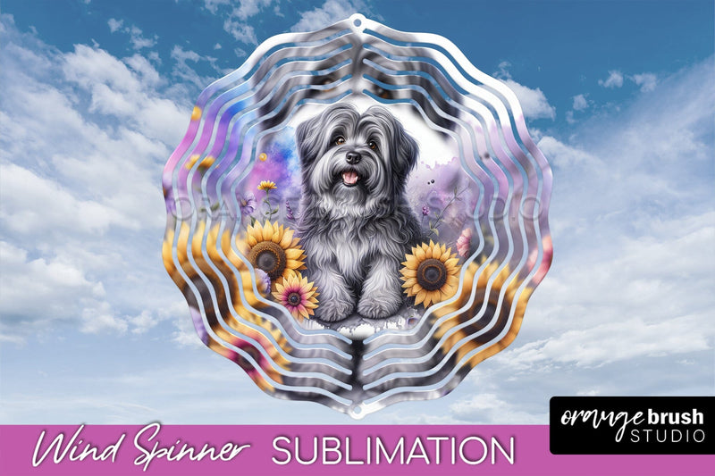 Tibetan Terrier Wind Spinner, Dog Mom Floral Wind Spinner Sublimation Sublimation OrangeBrushStudio 