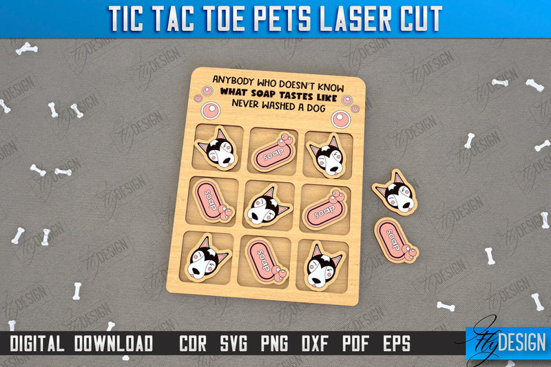 Tic Tac Toe | Classic Game | Noughts and Crosses | Board Game | Pets | CNC File SVG Fly Design 