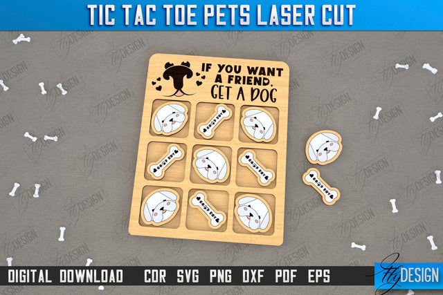 Tic Tac Toe | Classic Game | Noughts and Crosses | Board Game | Pets | CNC File SVG Fly Design 