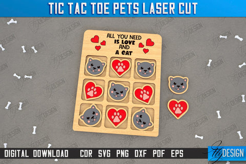 Tic Tac Toe Laser Cut Bundle | Home Pets | Classic Game | Noughts and Crosses | Board Game | CNC Files SVG Fly Design 