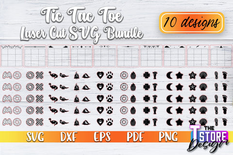 Tic Tac Toe Laser Cut | Cut and Engrave | Wooden Game Design | CNC File SVG The T Store Design 