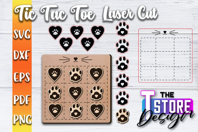 Tic Tac Toe Laser Cut | Cut and Engrave | Wooden Game Design | CNC File SVG The T Store Design 