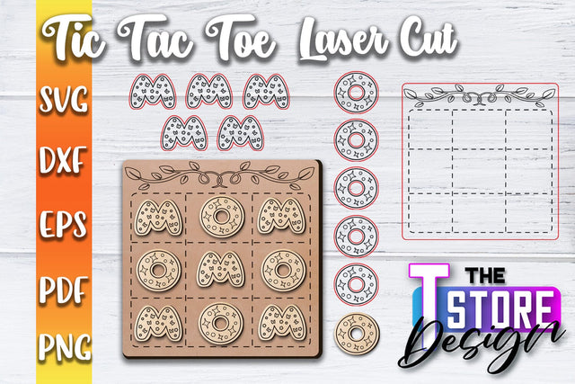 Tic Tac Toe Laser Cut | Cut and Engrave | Wooden Game Design | CNC File SVG The T Store Design 