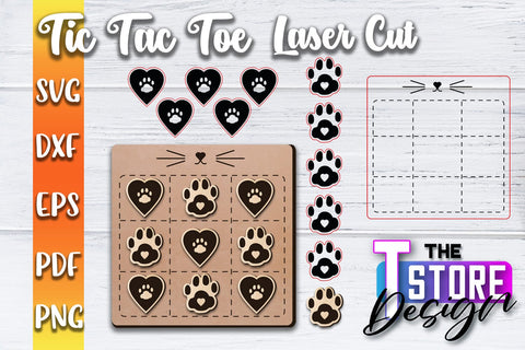 Tic Tac Toe Laser Cut | Cut and Engrave | Wooden Game Design | CNC File SVG The T Store Design 
