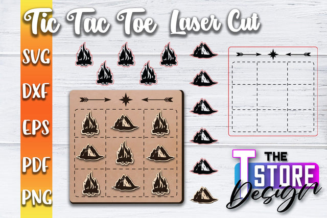 Tic Tac Toe Laser Cut | Cut and Engrave | Wooden Game Design | CNC File SVG The T Store Design 