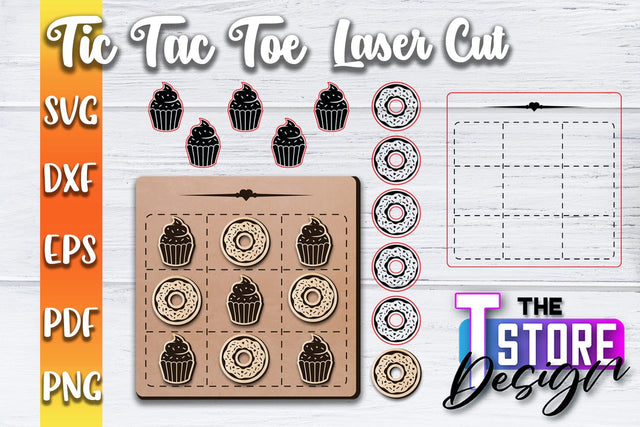 Tic Tac Toe Laser Cut | Cut and Engrave | Wooden Game Design | CNC File SVG The T Store Design 