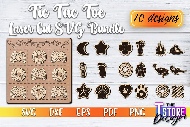 Tic Tac Toe Laser Cut | Cut and Engrave | Wooden Game Design | CNC File SVG The T Store Design 