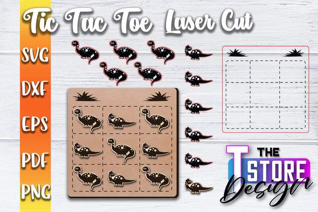 Tic Tac Toe Laser Cut | Cut and Engrave | Wooden Game Design | CNC File SVG The T Store Design 