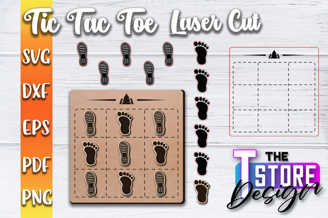 Tic Tac Toe Laser Cut | Cut and Engrave | Wooden Game Design | CNC File SVG The T Store Design 