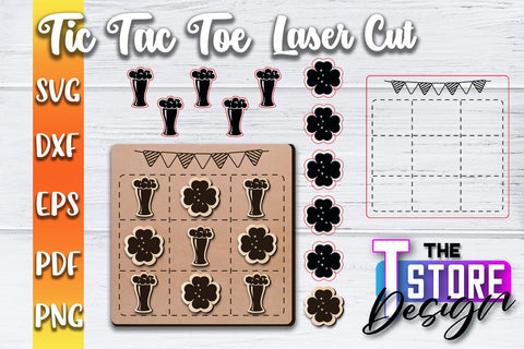Tic Tac Toe Laser Cut | Cut and Engrave | Wooden Game Design | CNC File SVG The T Store Design 