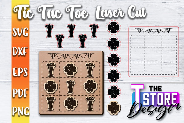Tic Tac Toe Laser Cut | Cut and Engrave | Wooden Game Design | CNC File SVG The T Store Design 