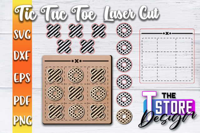 Tic Tac Toe Laser Cut | Cut and Engrave | Wooden Game Design | CNC File SVG The T Store Design 